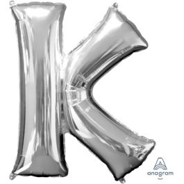 Silver Letter K Foil Balloon - Large Shape - Image 1