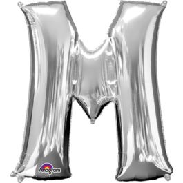 Silver Letter M Foil Balloon 33 Inch Large Shape - Image 1