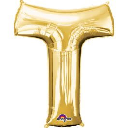Gold Letter T Foil Balloon 32 Inch - Large Shape - Image 1