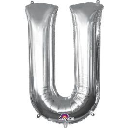 Silver Letter U Foil Balloon 33 Inch - Image 1