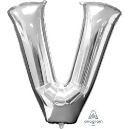 Silver Foil Letter V Balloon 32 Inch - Party Decoration - Image 1