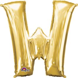 Gold Letter W Foil Balloon 33 Inch Large Shape - Image 1