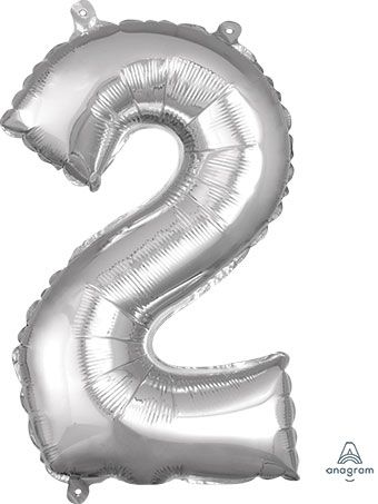 Number 2 Silver Balloon - 5-Pack - Image 1