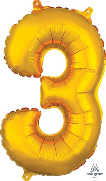 Number 3 Balloon - 5-Pack Gold Foil - Image 1