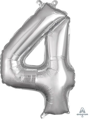 Number 4 Silver Balloon - 5-Pack - Image 1