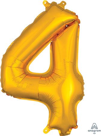 Number 4 Gold Balloon - 5-Pack - Image 1