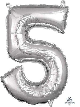 Silver Number 5 Balloon - 5-Pack - Image 1