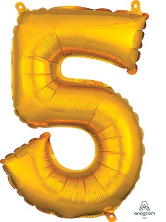 Number 5 Gold Balloon - 5-Pack - Image 1