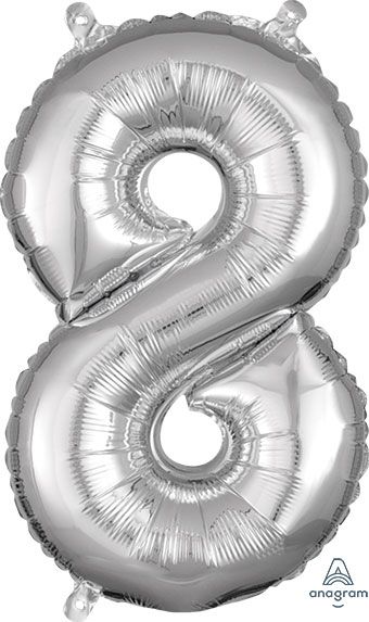 Number 8 Silver Balloon - 5-Pack - Image 1