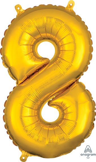 Number 8 Gold Balloon - 5-Pack - Image 1