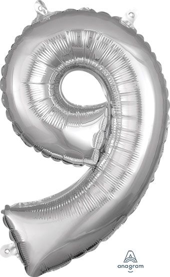 Number 9 Silver Balloon - 5-Pack - Image 1