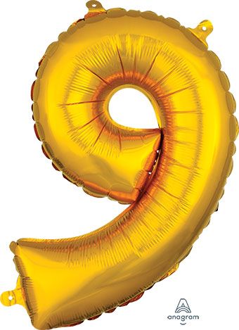 Number 9 Gold Balloon - 5-Pack - Image 1