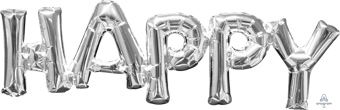 Happy Balloon 30" - 5-Pack Silver Foil Party Decor - Image 1