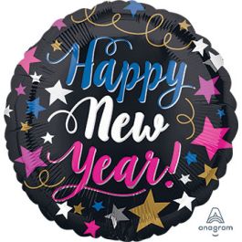 Happy New Year Pink & Blue Foil Balloon - 18 Inch Round - Image 1