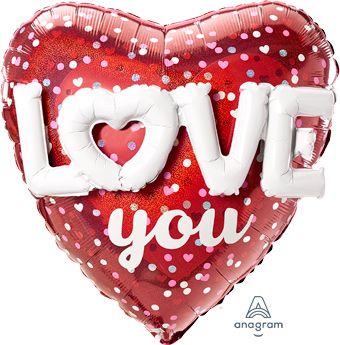 Love You Heart Balloon 36" Foil - Valentine's Day - Image 1