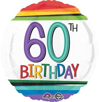 Rainbow 60th Birthday Foil Balloon 18 Inch - Single Unit - Image 1