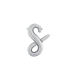 Silver Letter S Script Foil Balloon - 14 Inch Decoration - Image 1
