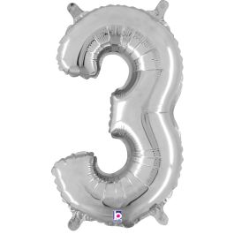 Silver Foil Number 3 Balloon 14 Inch - Milestone Decoration - Image 1