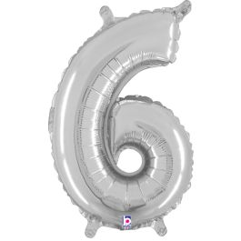 Silver Number 6 Balloon 14 Inch - 5-Pack - Image 1