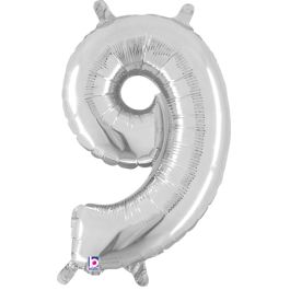Silver Number 9 Foil Balloon 14 Inch - 5-Pack - Image 1