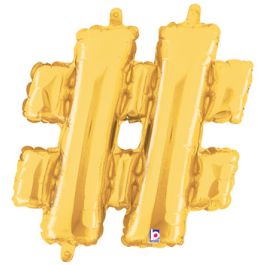 Gold Hashtag # Foil Balloon 14 Inch - Image 1