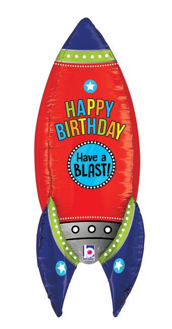 Large Rocket Foil Balloon 33 Inch - Happy Birthday Party Decor