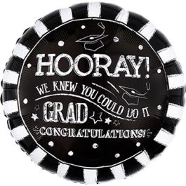 Graduation Balloon 28 Inch Black Foil - Congrats - Image 1