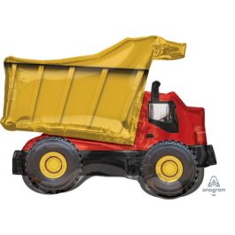 Yellow & Red Dump Truck Foil Balloon 32 Inch - Party Decor - Image 1