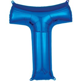 Blue Letter T Balloon 32 Inch Foil Party Decoration - Image 1