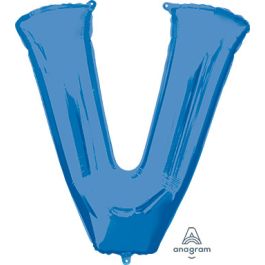 Blue Letter V Balloon 32 Inch Foil Party Decoration - Image 1