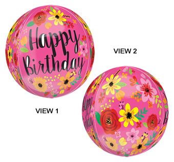 Happy Birthday Pink Floral Balloons - 3-Pack - Image 1