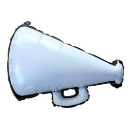 White Cheer Megaphone Foil Balloon 27 Inch - Image 1