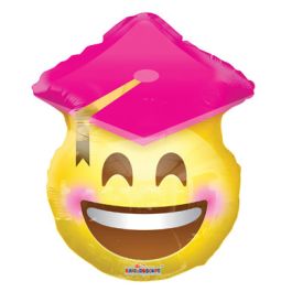 Pink Smiley Grad Cap Balloon 18 Inch - 5-Pack - Image 1
