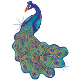 Glitter Peacock Balloon 42 Inch Large Shape Foil Decoration - Image 1