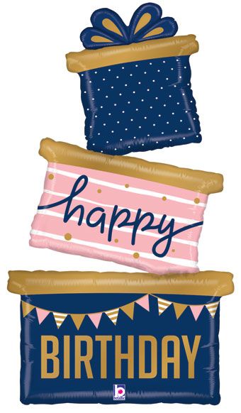 Birthday Gift Trio Balloon 51" - Navy Blue - Image 1