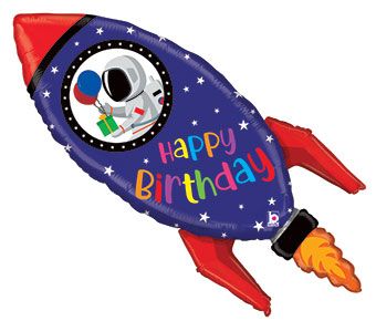 Happy Birthday Rocket Balloon 40" - Space Theme - Image 1