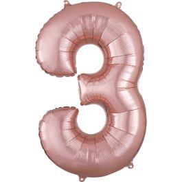 Rose Gold Number 3 Foil Balloon - Milestone Birthday Decor - Image 1
