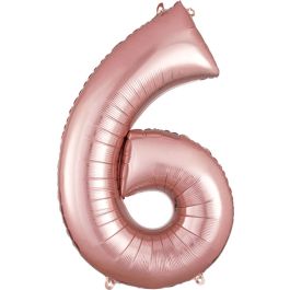 Rose Gold Number 6 Foil Balloon - 34 Inch - Image 1