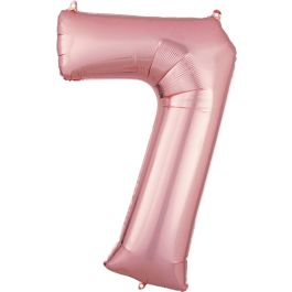 Rose Gold Number 7 Foil Balloon - Large Shaped Birthday Decor - Image 1