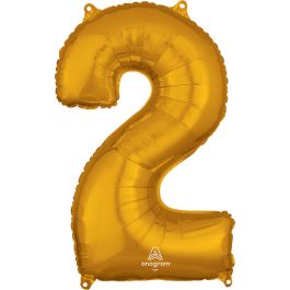 Gold Number 2 Foil Balloon - Large Shape Birthday Decoration - Image 1
