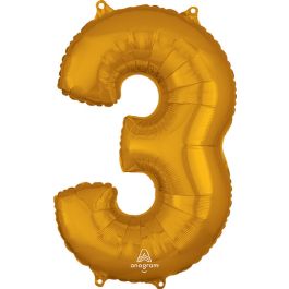 Gold Number 3 Foil Balloon - Large Shape Milestone - Image 1