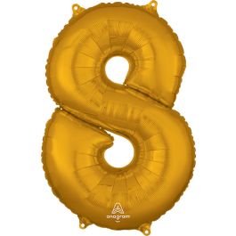 Gold Number 8 Foil Balloon - Large Shape Birthday Decor - Image 1