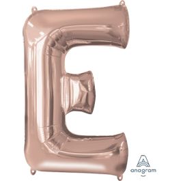 Rose Gold Letter E Foil Balloon - Large Shape Decoration - Image 1
