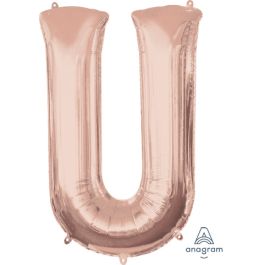 Rose Gold Letter U Foil Balloon - 33 Inch Large Shape - Image 1