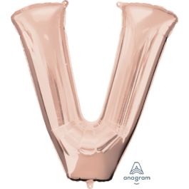 Rose Gold Letter V Foil Balloon 32 Inch - Image 1