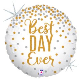 Best Day Ever Foil Balloon 18 Inch White Gold - Image 1