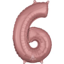 Rose Gold Number 6 Foil Balloon - 26 Inch - Image 1