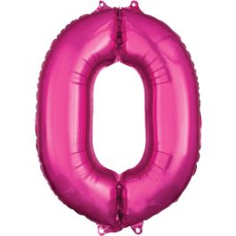 Pink Number 0 Foil Balloon - Large Shaped Decoration - Image 1