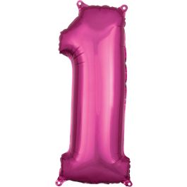 Pink Number 1 Foil Balloon 26 Inch - First Birthday - Image 1