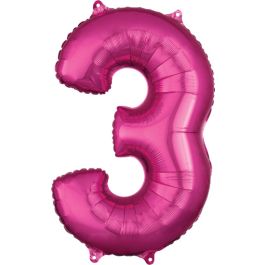 Pink Number 3 Foil Balloon 26 Inch - Image 1